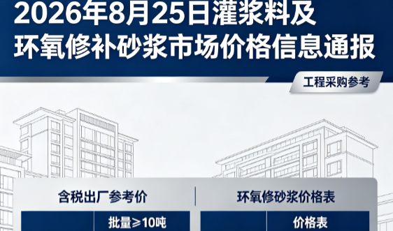 新疆2026年8月25日灌浆料及环氧修补砂浆市场价格信息通报